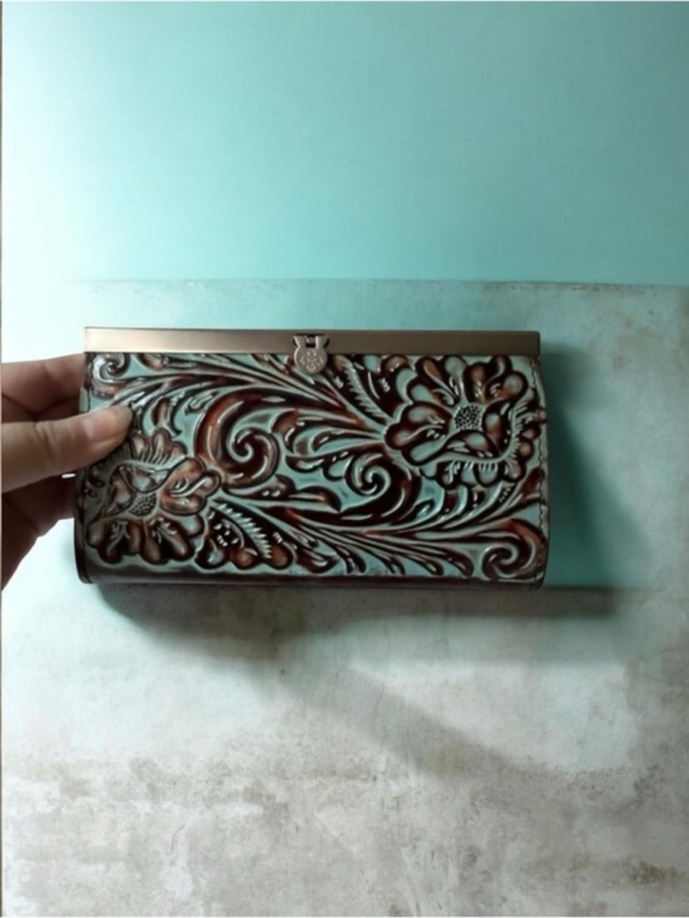Patricia Nash TOOLED TURQUOISE Leather CAUCHY Wallet $119.00!